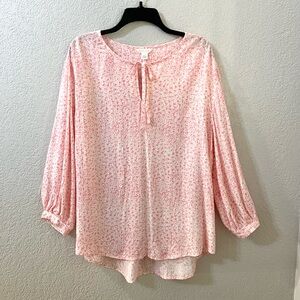 Caslon Pink Floral Long sleeve Front tie Blouse Feminine Casual Spring Tops L